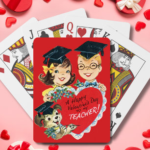 Vintage Retro Happy Valentine's Day To Teacher Playing Cards