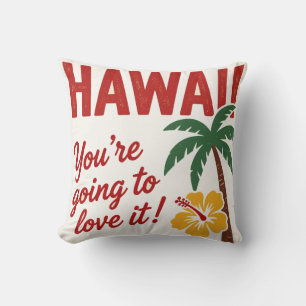 Vintage Retro Hawaiian Islands Travel Illustration Cushion