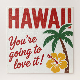 Vintage Retro Hawaiian Islands Travel Illustration Jigsaw Puzzle