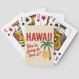 Vintage Retro Hawaiian Islands Travel Illustration Playing Cards