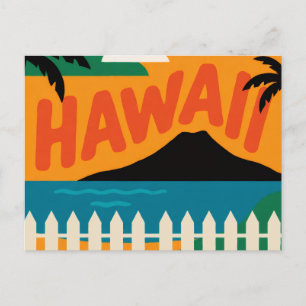 Vintage Retro Hawaiian Islands Travel Illustration Postcard
