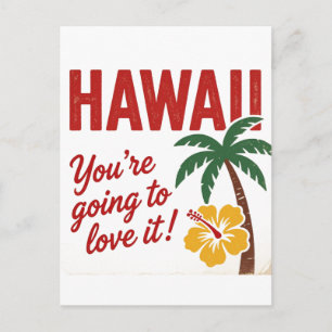Vintage Retro Hawaiian Islands Travel Illustration Postcard