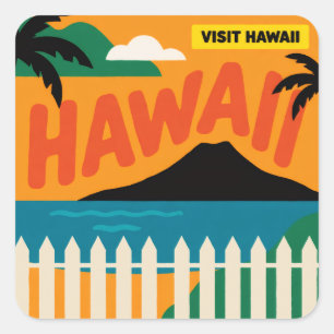 Vintage Retro Hawaiian Islands Travel Illustration Square Sticker