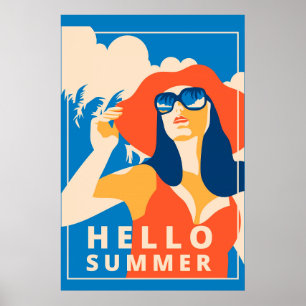 Vintage Retro Hello Summer Poster