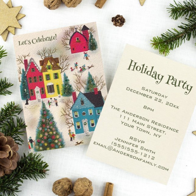 Vintage Retro Holiday Christmas Party Invitation (Creator Uploaded)