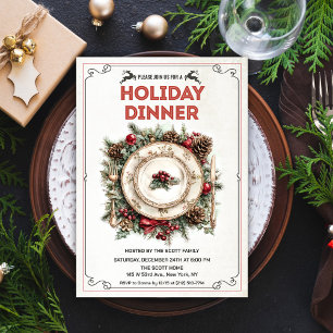 Vintage Retro Holiday Dinner Plate Invitation
