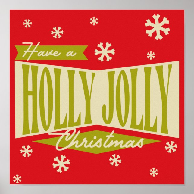 Vintage Retro Holly Jolly Christmas Poster (Front)