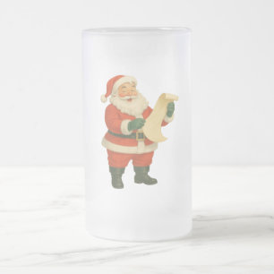 Vintage/retro holly jolly Santa Frosted Glass Beer Mug
