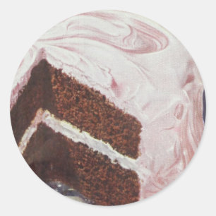 Vintage retro homemade cake chocolate white classic round sticker