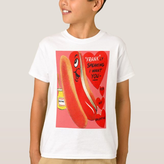 Vintage Retro Hot Dog Valentine Card T-Shirt (Front)