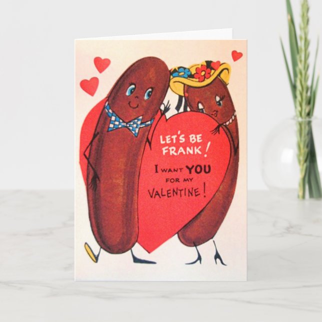 Vintage Retro Hot Dog Valentine Holiday Card (Front)