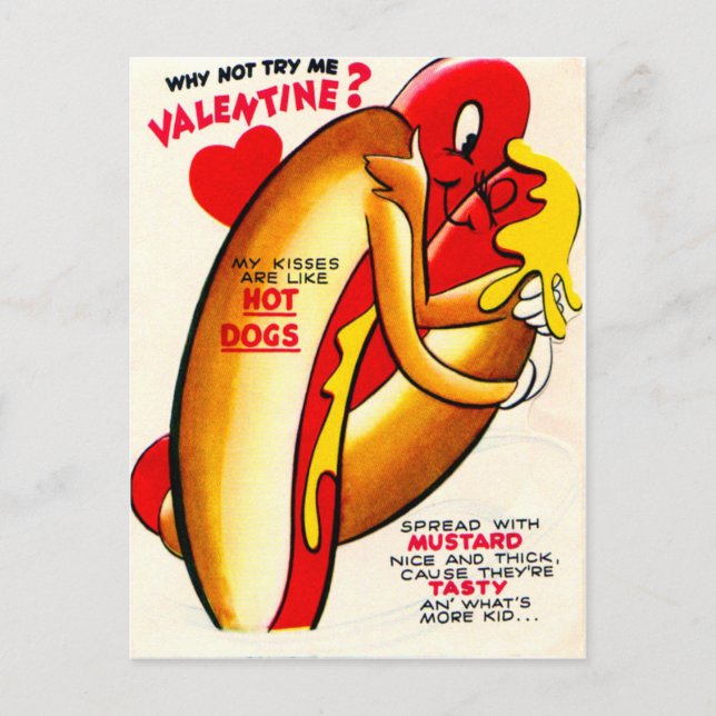 Vintage Retro Hot Dog's Kissing Valentine Card (Front)