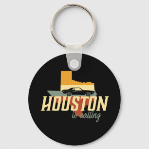 Vintage Retro Houston Texas USA City Map Key Ring