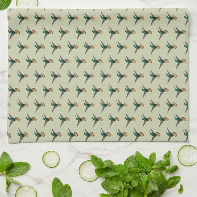 Vintage Retro Hummingbird Pattern Tea Towel (Folded)