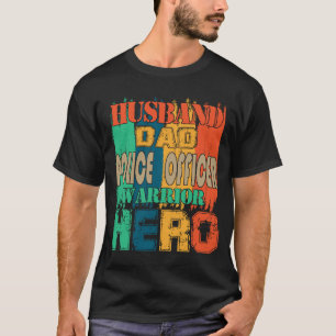 Vintage Retro Husband Dad Police Officer Hero Fami T-Shirt