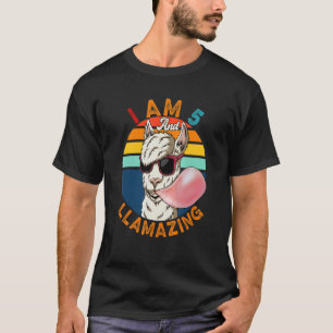Vintage Retro I Am 5 And Llamazing Llama Sunglasse T-Shirt