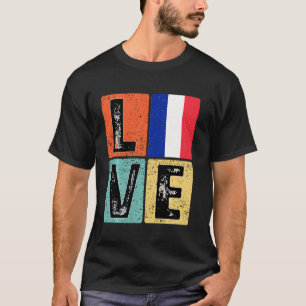 Vintage Retro I Love France Flag For French Pride T-Shirt