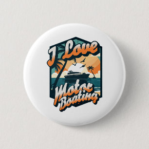 Vintage Retro I Love Motor Boating Funny Boater  6 Cm Round Badge