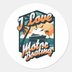 Vintage Retro I Love Motor Boating Funny Boater Classic Round Sticker