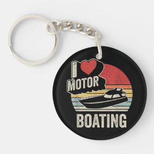 Vintage Retro I Love Motor Boating Funny Boater Key Ring