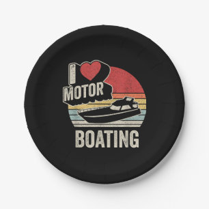 Vintage Retro I Love Motor Boating Funny Boater  Paper Plate