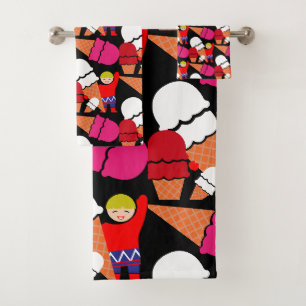 Vintage Retro Ice Cream Art Bath Towel Set