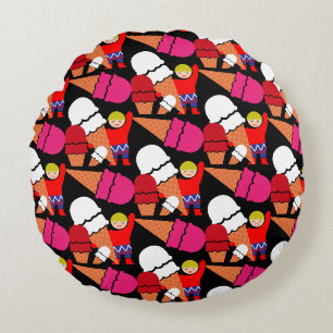 Vintage Retro Ice Cream Art Round Cushion