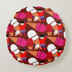 Vintage Retro Ice Cream Art Round Cushion