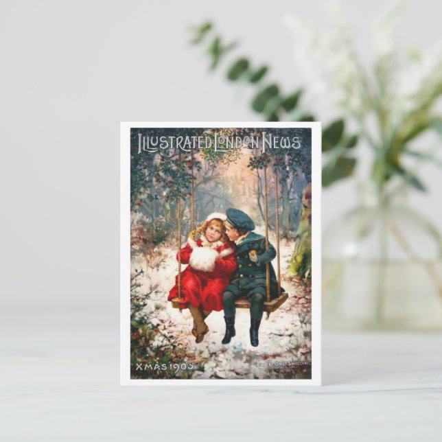 Vintage Retro Illustrated London News Christmas Postcard (Standing Front)