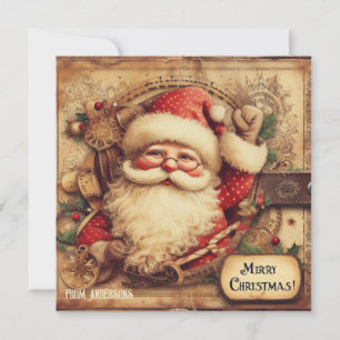 Vintage retro illustration Santa Claus ho ho ho Holiday Card