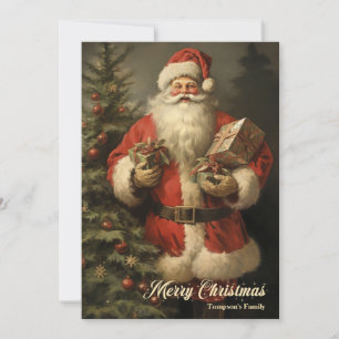 Vintage retro illustration Santa Claus presents Holiday Card