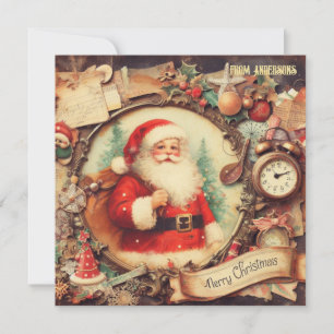Vintage retro illustration Santa Claus smiling Holiday Card
