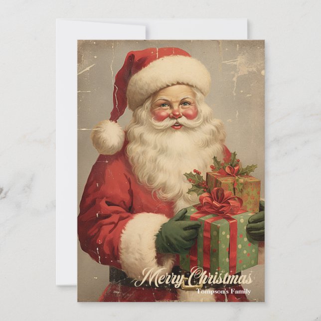 Vintage retro illustration Santa Claus smiling Holiday Card (Front)