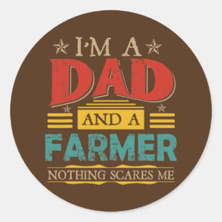 Vintage Retro I'm A Dad And A Farmer Happy Classic Round Sticker