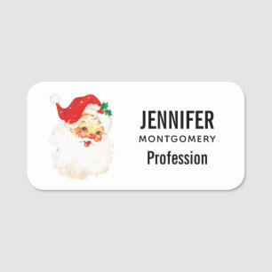 Vintage Retro Jolly Old Santa Claus Christmas Name Tag