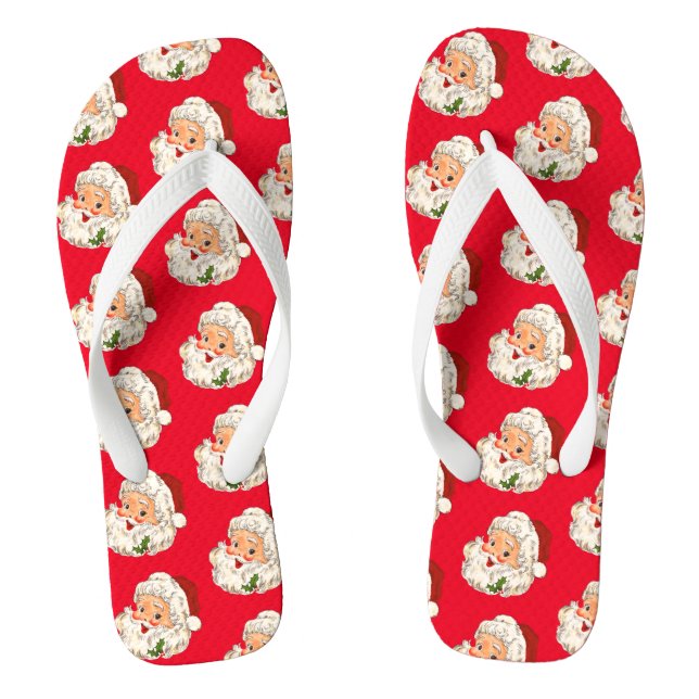 Vintage Retro Jolly Santa Claus Christmas Flip Flops (Footbed)