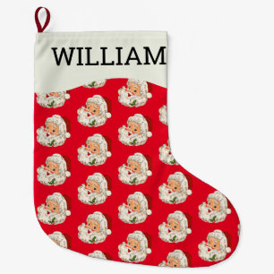 Vintage Retro Jolly Santa Claus Christmas Large Christmas Stocking