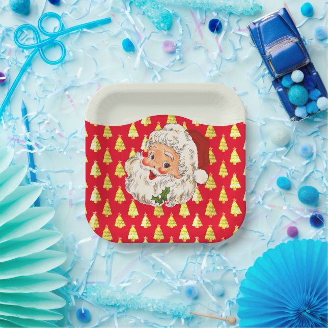 Vintage Retro Jolly Santa Claus Christmas Paper Plate (Party)