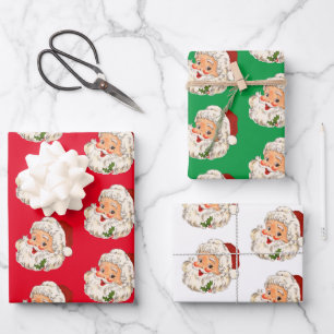 Vintage Retro Jolly Santa Claus Christmas Wrapping Paper Sheet