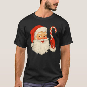 Vintage Retro Jolly Santa Claus Face Christmas Paj T-Shirt