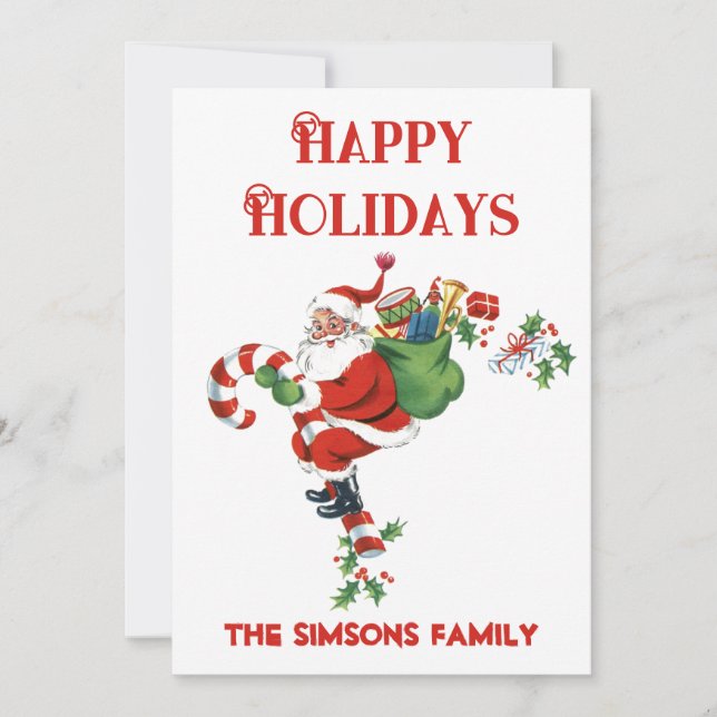 Vintage Retro Jolly Santa Merry Christmas  Holiday Card (Front)