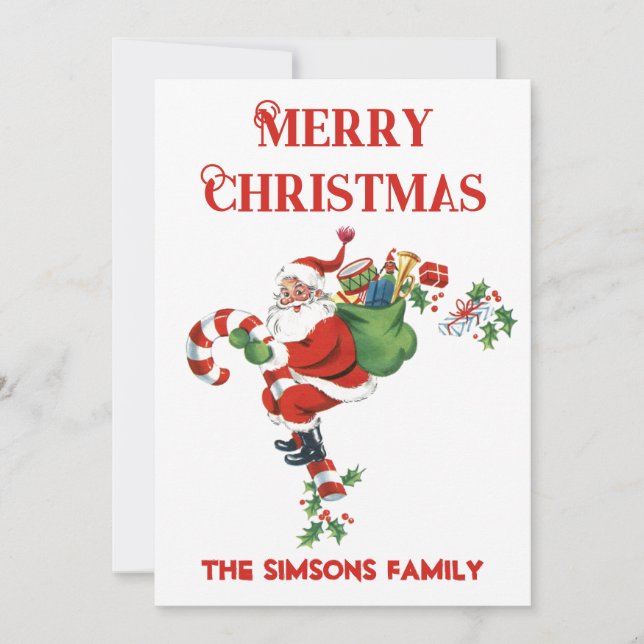 Vintage Retro Jolly Santa Merry Christmas  Holiday Card (Front)