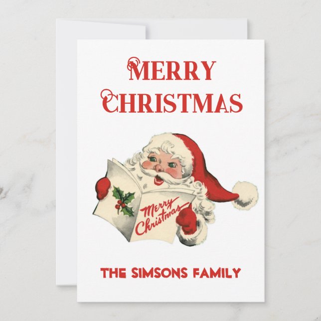Vintage Retro Jolly Santa Merry Christmas  Holiday Card (Front)