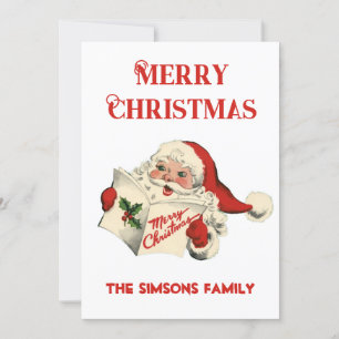 Vintage Retro Jolly Santa Merry Christmas  Holiday Card