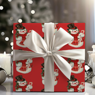 Vintage Retro Jolly Snowman In Top Hat Christmas Wrapping Paper