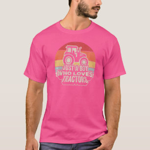Vintage Retro Just A Boy Who Loves Tractors Farmer T-Shirt