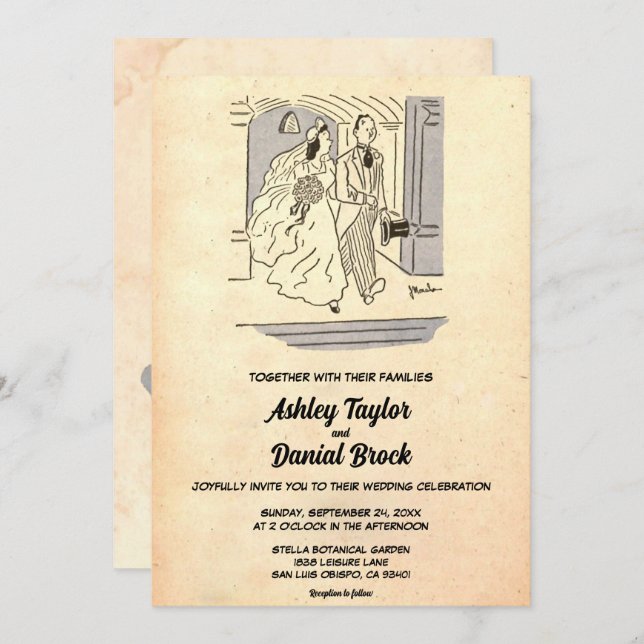 Vintage Retro Just Married Couple Romantic Wedding Invitation (Front/Back)