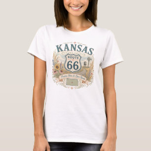Vintage Retro Kansas Mother Road Prairie Skyline T-Shirt