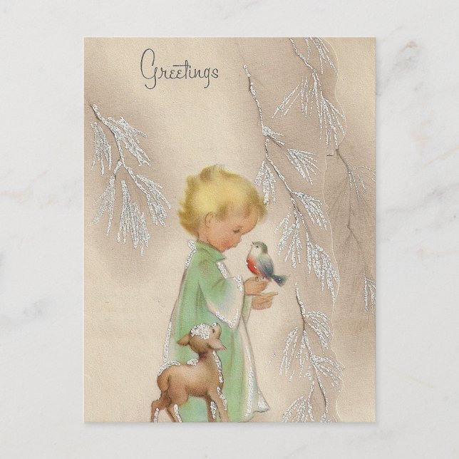 Vintage Retro kids Holiday Christmas postcard (Front)