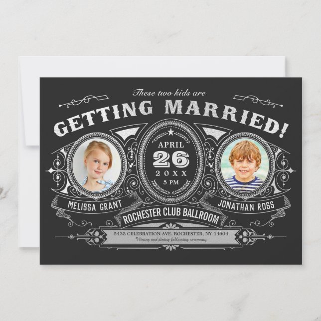 Vintage Retro Kids Photo Wedding Invitations Foil (Front)